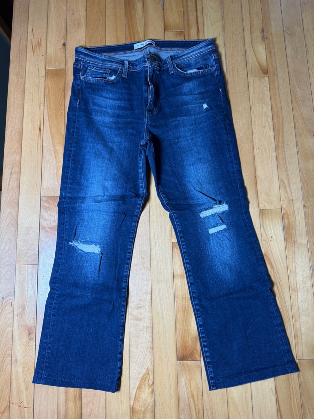 Women's Distressed Dark Blue Jeans - Classic Slim Fit